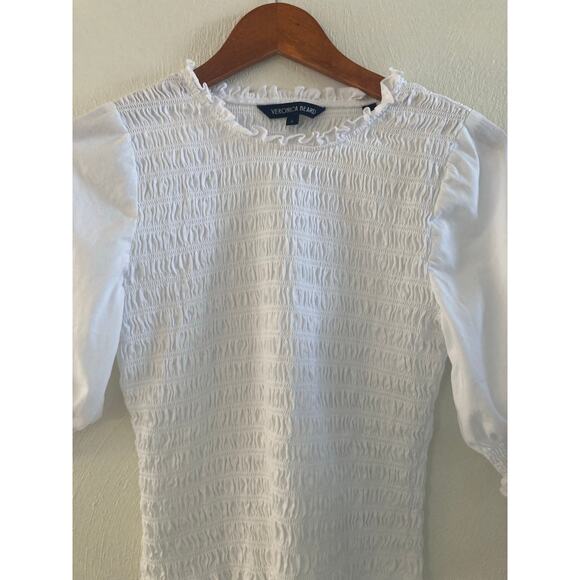 Veronica Beard Langston Smocked Ruffle Top Blouse White Elevated Basic M Cotton - Picture 9 of 11